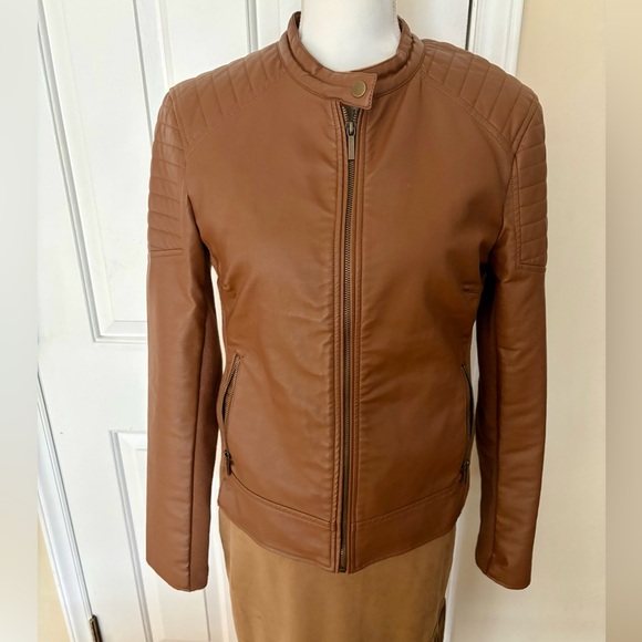 Pleather Brown motto jacket - Picture 4 of 10